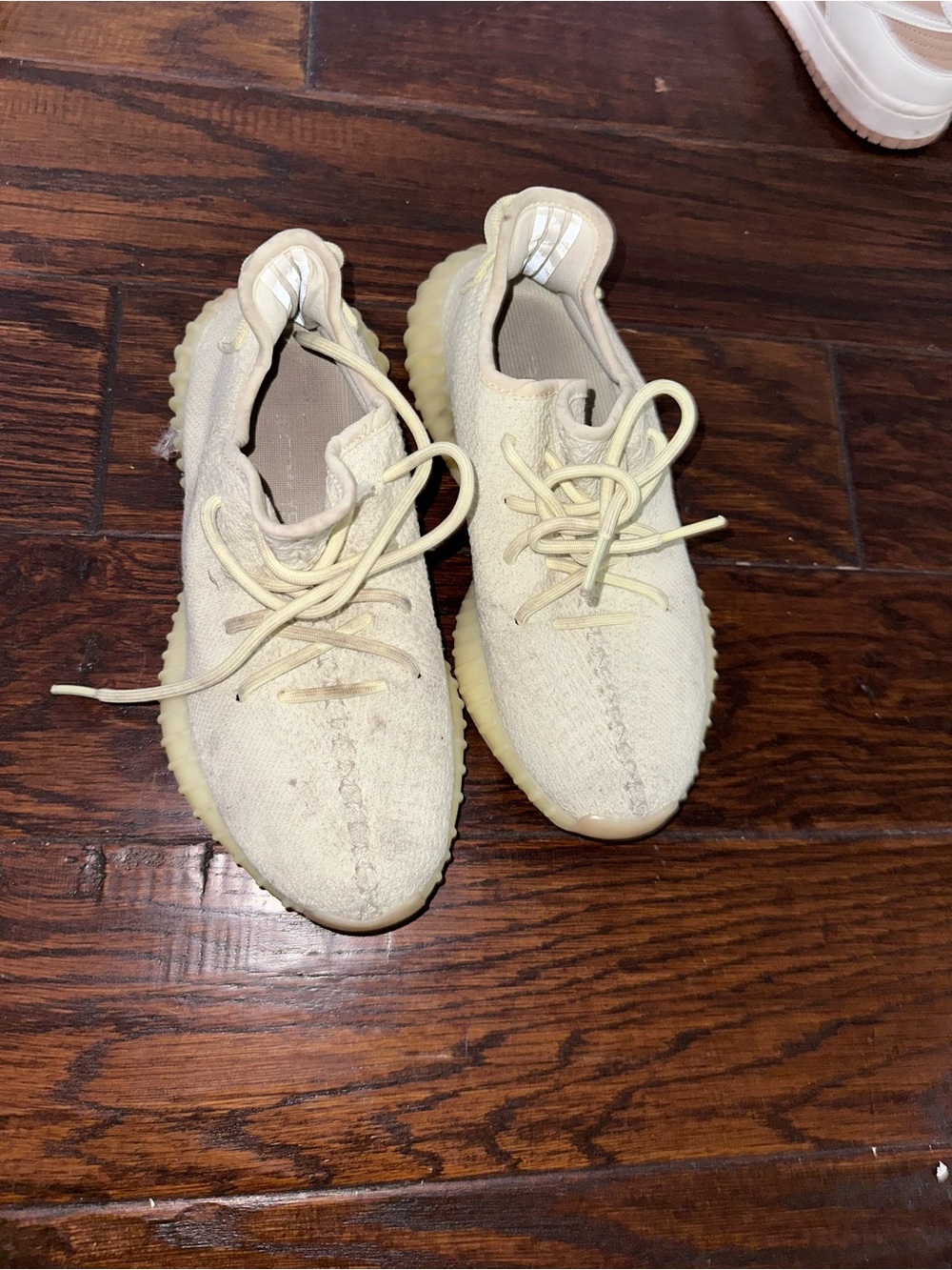 adidas YEEZYS Pale Yellow Knit Lace-Up Sneakers